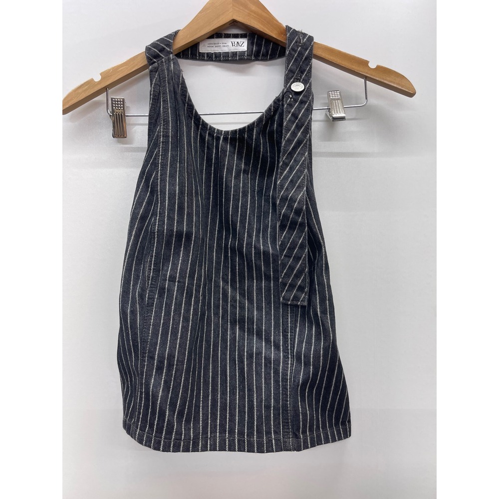 Zara Women XS Pinstripe Denim Halter Top Dark Wash Blue White Striped Sleeveless